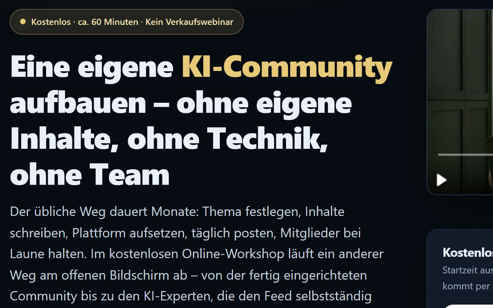 Startseite von Glulando: „Eine eigene KI-Community aufbauen – ohne eigene Inhalte, ohne Technik, ohne Team“
